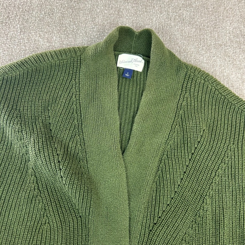 Universal Thread Cardigan Sweater Women Small Olive Green Chunky Knit Open Front
